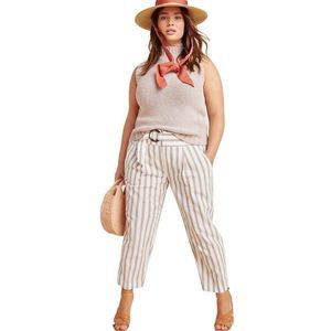 Anthropologie Striped Ankle Pants - Cream and Tan
